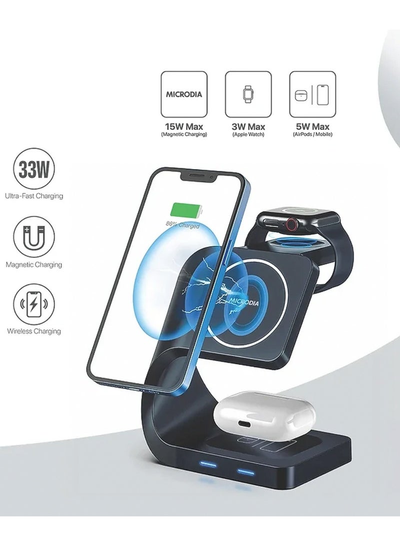 MICRODIA [[Microdia]] SNAPStation Curve Mini 23W 4-in-1 Magnetic Wireless Charging Station w/HUB, Black - Image 3